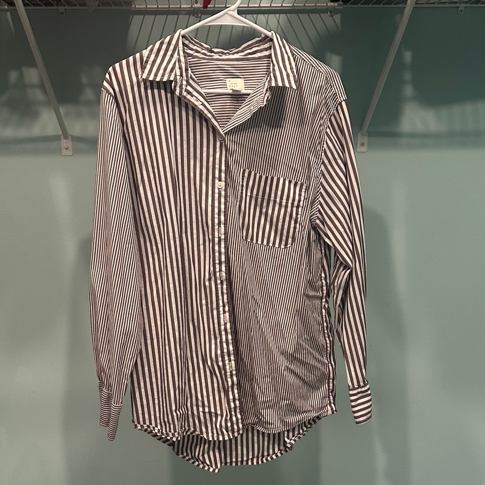 a new day taupe and White Striped button down